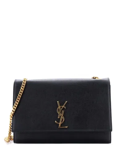 Pre-owned Saint Laurent Classic Monogram Grainy Leather Large Crossbody Bag In Black