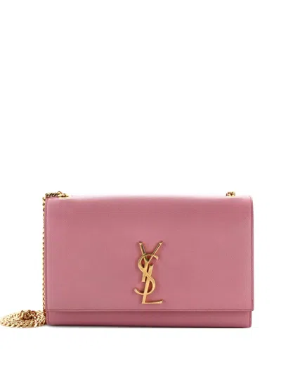 Pre-owned Saint Laurent Classic Monogram Grainy Leather Medium Crossbody Bag In Pink