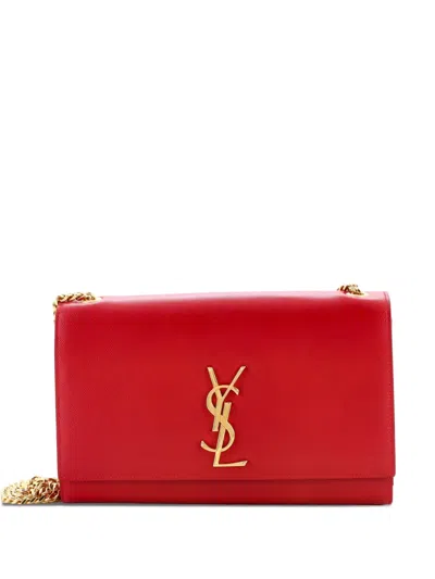 Pre-owned Saint Laurent Classic Monogram Grainy Leather Medium Crossbody Bag In Red