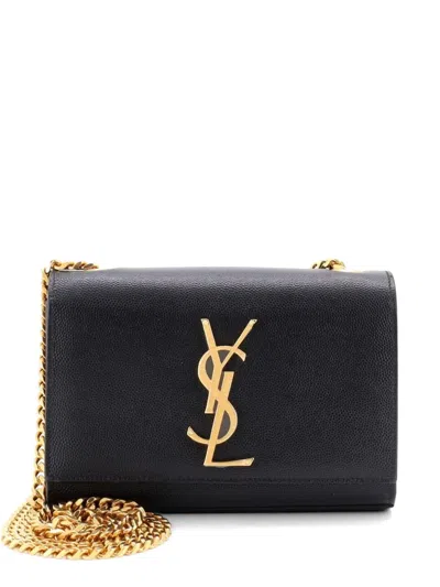 Pre-owned Saint Laurent Classic Monogram Grainy Leather Small Crossbody Bag In Black