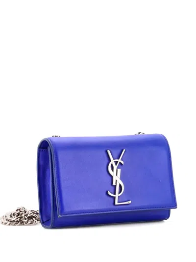 Pre-owned Saint Laurent Classic Monogram Grainy Leather Small Crossbody Bag In Blue
