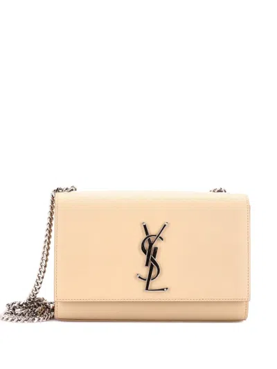 Pre-owned Saint Laurent Classic Monogram Grainy Leather Small Crossbody Bag In Neutral