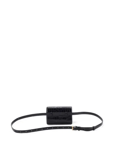 Pre-owned Saint Laurent Classic Monogram Kate Crocodile Embossed Leather Mini Belt Bag In Black