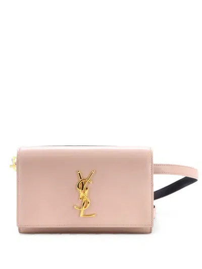 Pre-owned Saint Laurent Classic Monogram Kate Leather Mini Belt Bag In Neutral