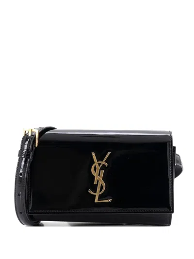 Pre-owned Saint Laurent Classic Monogram Kate Patent Belt Bag In Black