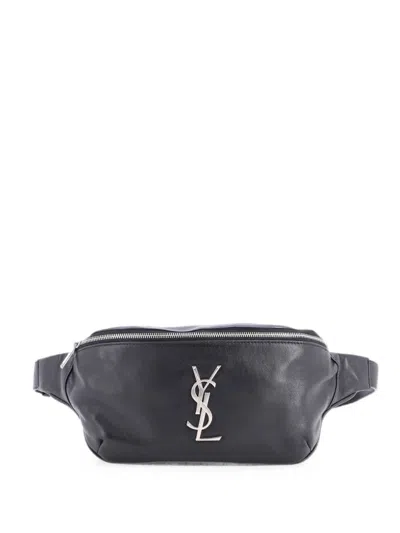 Pre-owned Saint Laurent Classic Monogram Leather Belt Bag In Black