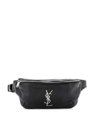Pre-owned Saint Laurent Classic Monogram Leather Belt Bag In Black