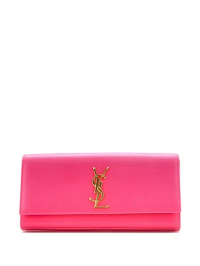 Pre-owned Saint Laurent Classic Monogram Leather Long Clutch Bag In Black