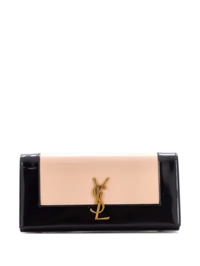 Pre-owned Saint Laurent Classic Monogram Leather Long Clutch Bag In Black