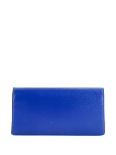 Pre-owned Saint Laurent Classic Monogram Leather Long Clutch Bag In Blue
