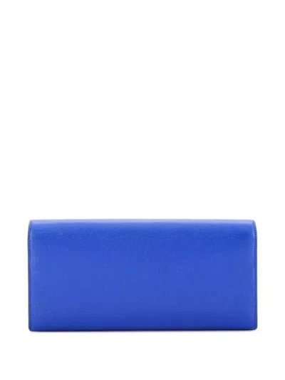 Pre-owned Saint Laurent Classic Monogram Leather Long Clutch Bag In Blue