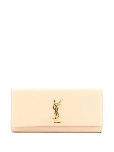 Pre-owned Saint Laurent Classic Monogram Leather Long Clutch Bag In Neutral