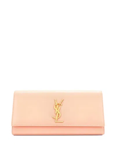 Pre-owned Saint Laurent Classic Monogram Leather Long Clutch Bag In Pink