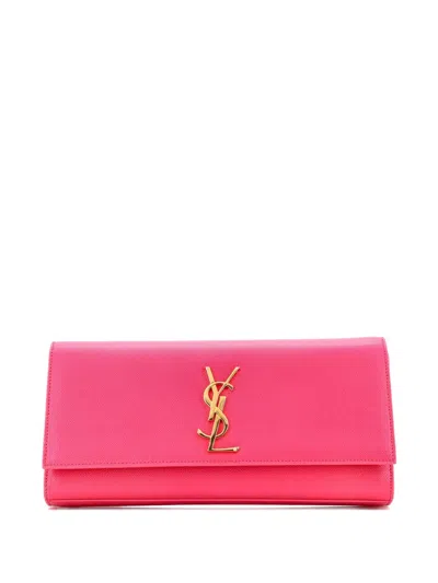 Pre-owned Saint Laurent Classic Monogram Leather Long Clutch Bag In Pink