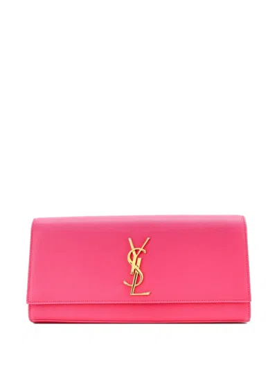 Pre-owned Saint Laurent Classic Monogram Leather Long Clutch Bag In Pink