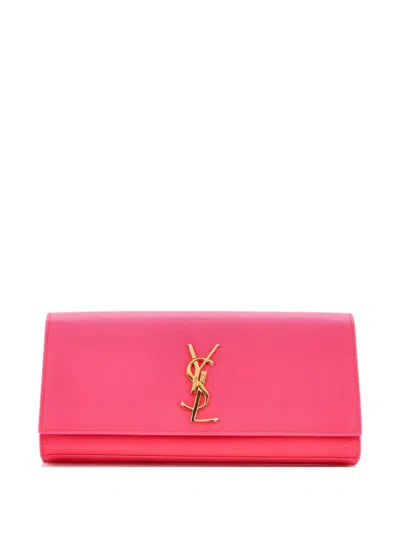 Pre-owned Saint Laurent Classic Monogram Leather Long Clutch Bag In Pink