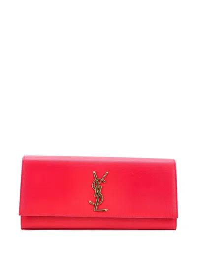 Pre-owned Saint Laurent Classic Monogram Leather Long Clutch Bag In Pink