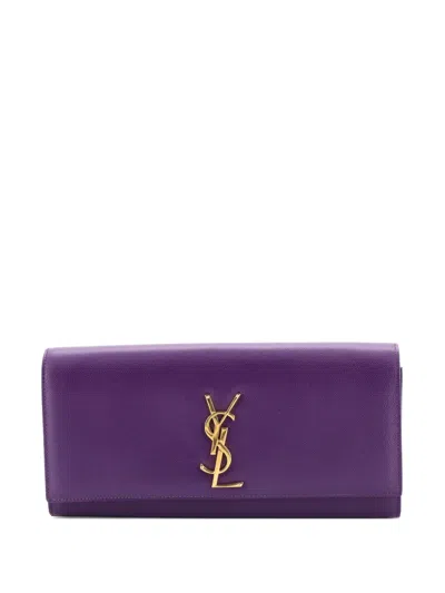 Pre-owned Saint Laurent Classic Monogram Leather Long Clutch Bag In Purple
