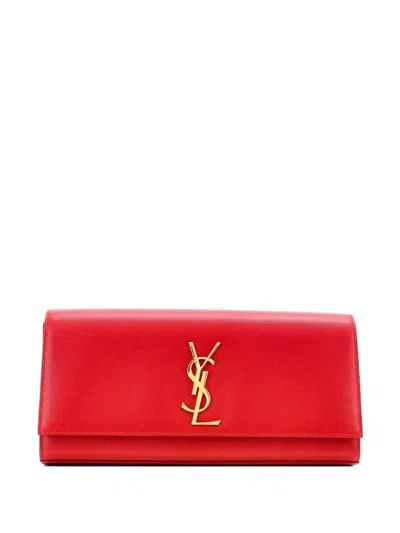 Pre-owned Saint Laurent Classic Monogram Leather Long Clutch Bag In Red