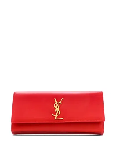 Pre-owned Saint Laurent Classic Monogram Leather Long Clutch Bag In Red