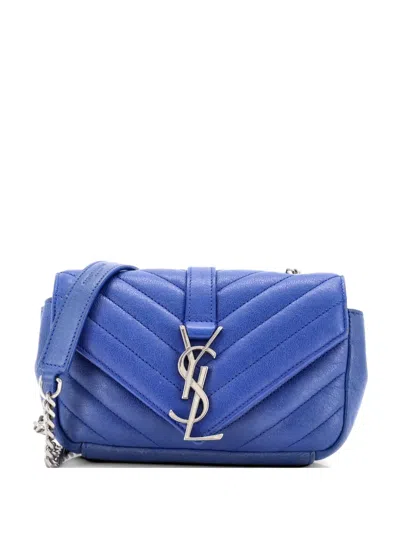 Pre-owned Saint Laurent Classic Monogram Matelasse Chevron Leather Baby Crossbody Bag In Blue