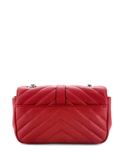 Pre-owned Saint Laurent Classic Monogram Matelasse Chevron Leather Baby Crossbody Bag In Red