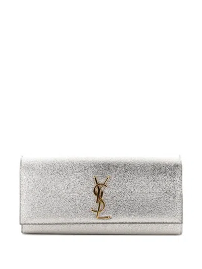 Pre-owned Saint Laurent Classic Monogram Metallic Calfskin Long Clutch Bag In Gold