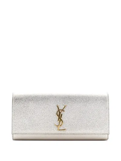 Pre-owned Saint Laurent Classic Monogram Metallic Calfskin Long Clutch Bag In Gold