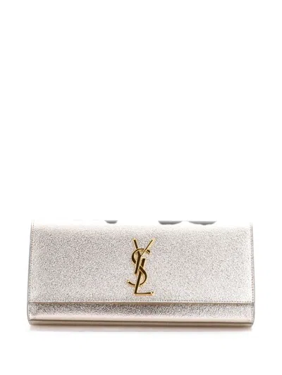 Pre-owned Saint Laurent Classic Monogram Metallic Calfskin Long Clutch Bag In Gold