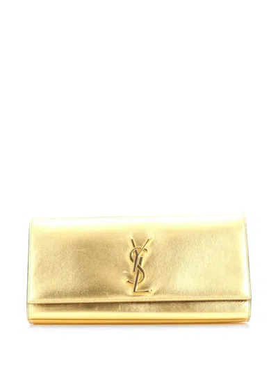 Pre-owned Saint Laurent Classic Monogram Metallic Calfskin Long Clutch Bag In Gold
