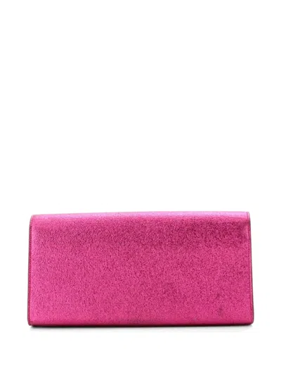 Pre-owned Saint Laurent Classic Monogram Metallic Calfskin Long Clutch Bag In Pink