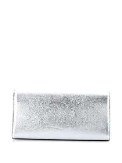 Pre-owned Saint Laurent Classic Monogram Metallic Calfskin Long Clutch Bag In Silver