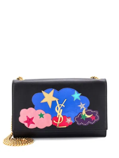 Pre-owned Saint Laurent Classic Monogram Patchwork Leather Medium Crossbody Bag In Black