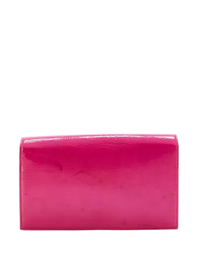 Pre-owned Saint Laurent Classic Monogram Patent Large Clutch Bag In Pink