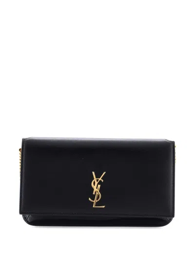 Pre-owned Saint Laurent Classic Monogram Phone Holder Shoulder Bag Leather Crossbody Bag In Black