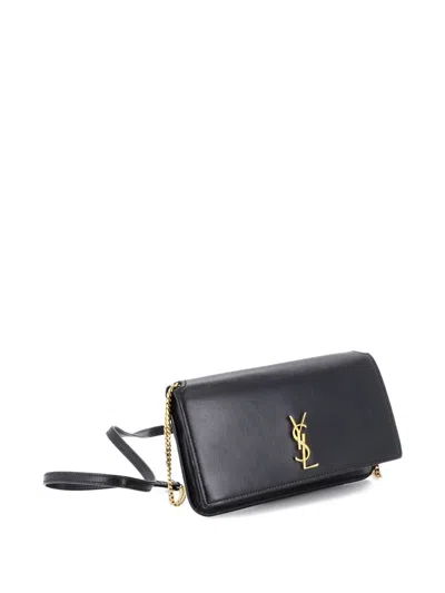 Pre-owned Saint Laurent Classic Monogram Phone Holder Shoulder Bag Leather Crossbody Bag In Black