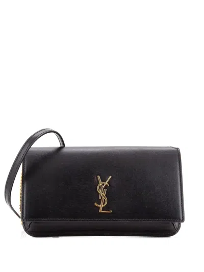 Pre-owned Saint Laurent Classic Monogram Phone Holder Shoulder Bag Leather Crossbody Bag In Black