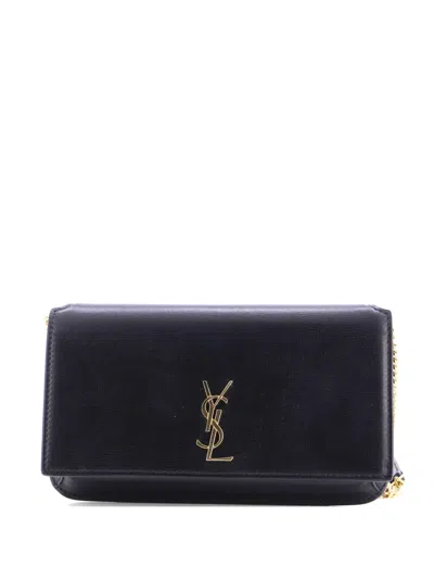 Pre-owned Saint Laurent Classic Monogram Phone Holder Shoulder Bag Leather Crossbody Bag In Black