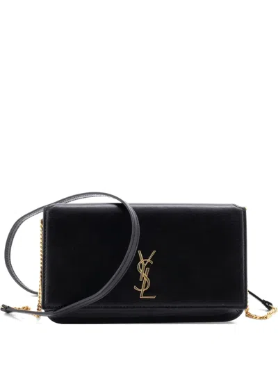 Pre-owned Saint Laurent Classic Monogram Phone Holder Shoulder Bag Leather Crossbody Bag In Black