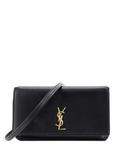 Pre-owned Saint Laurent Classic Monogram Phone Holder Shoulder Bag Leather Crossbody Bag In Black