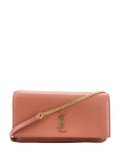 Pre-owned Saint Laurent Classic Monogram Phone Holder Shoulder Bag Leather Crossbody Bag In Neutral