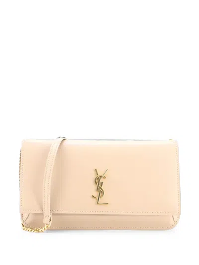 Pre-owned Saint Laurent Classic Monogram Phone Holder Shoulder Bag Leather Crossbody Bag In Neutrals