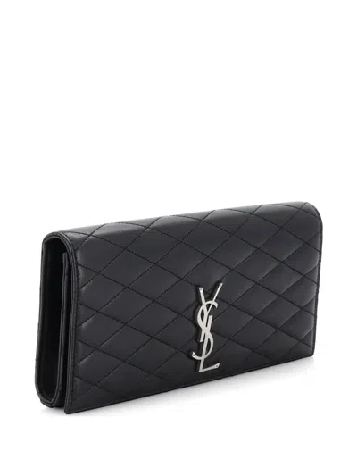 Pre-owned Saint Laurent Classic Monogram Quilted Leather Clutch Bag In Black