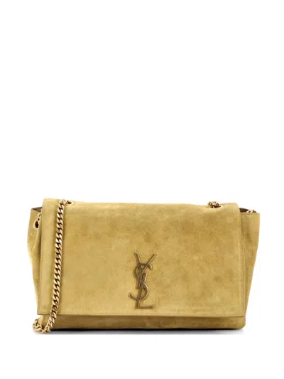 Pre-owned Saint Laurent Classic Monogram Reversible Suede And Leather Medium Shoulder Bag In Neutral