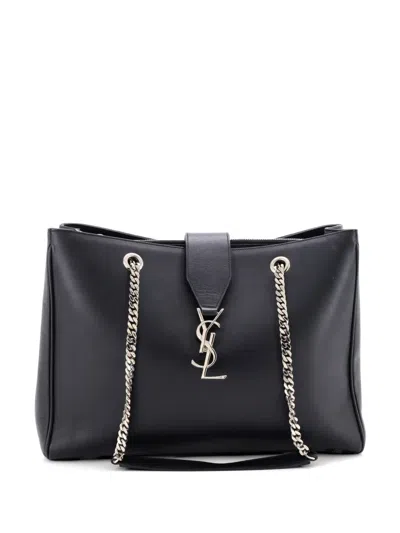 Pre-owned Saint Laurent Classic Monogram Shopper Leather Large Tote Bag In Black