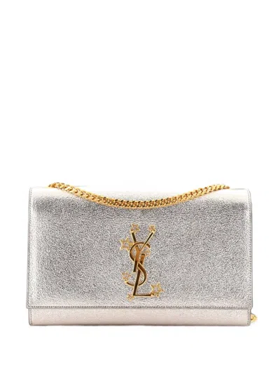 Pre-owned Saint Laurent Classic Monogram Stars Leather Medium Crossbody Bag In Metallic