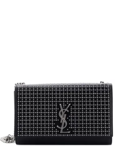 Pre-owned Saint Laurent Classic Monogram Studded Leather Medium Crossbody Bag In Black