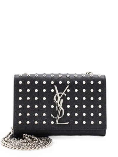 Pre-owned Saint Laurent Classic Monogram Studded Leather Small Crossbody Bag In Black
