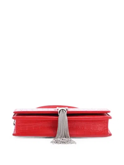 Pre-owned Saint Laurent Classic Monogram Tassel Chain Wallet Crocodile Embossed Leather Crossbody Bag In Red