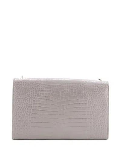 Pre-owned Saint Laurent Classic Monogram Tassel Crocodile Embossed Leather Medium Crossbody Bag In Grey